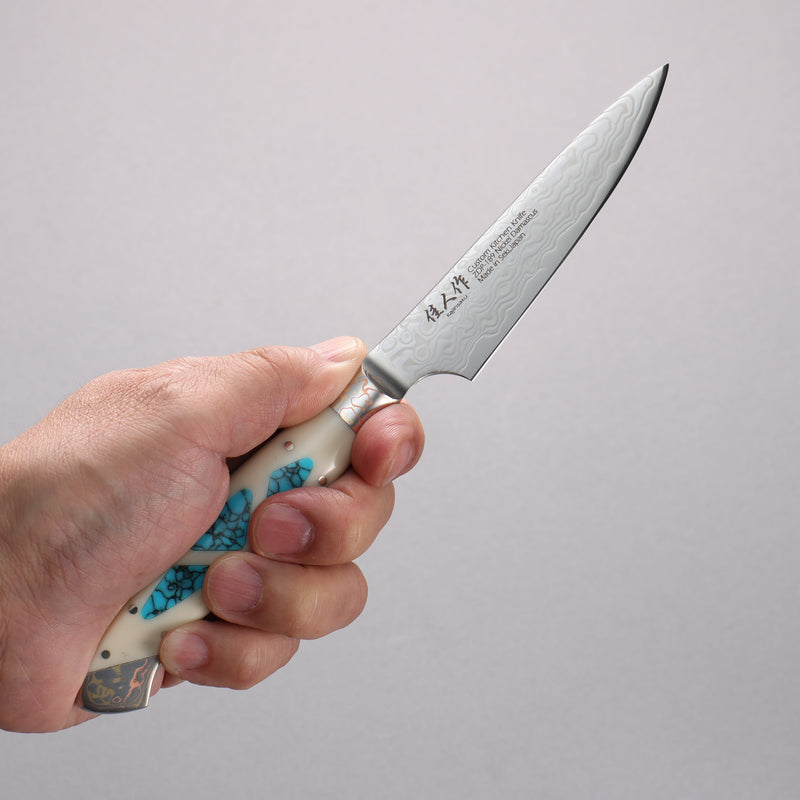 Kajin ZDP189 Damasco Terminado Migaki Petty-Utilitario 95mm Mango de Corian Incrustación turquesa - Japanny-SP