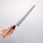 Minamoto Akitada Acero Azul No.1 Yanagiba 270mm Mango de Magnolia (virola: Cuerno de búfalo de agua） - Japanny-SP