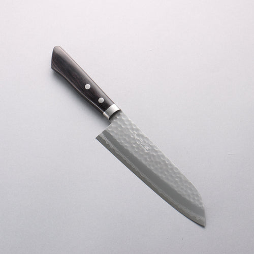 Kunihira Kokuryu VG10 Damasco Martilleado Santoku 170mm Mango de Madera de Pakka Negra - Japanny-SP