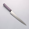Seisuke Acero Blanco No.1 Terminado Migaki Pulido Sujihiki 240mm Mango de Roble con Lacado morado - Japanny-SP