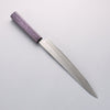 Seisuke Acero Blanco No.1 Terminado Migaki Pulido Sujihiki 240mm Mango de Roble con Lacado morado - Japanny-SP
