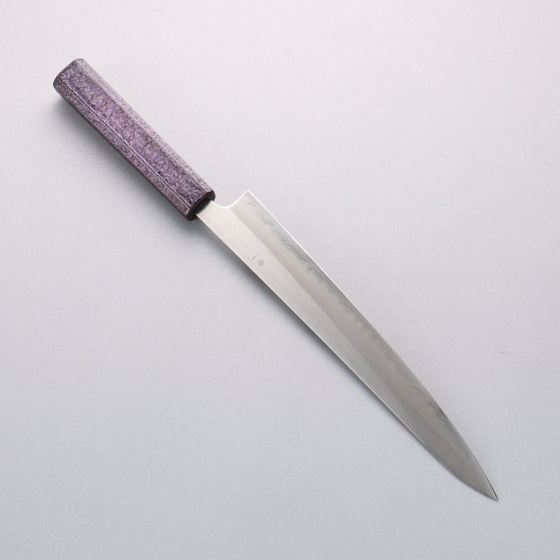 Seisuke Acero Blanco No.1 Terminado Migaki Pulido Sujihiki 240mm Mango de Roble con Lacado morado - Japanny-SP