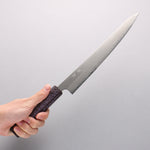 Seisuke Acero Blanco No.1 Terminado Migaki Pulido Sujihiki 240mm Mango de Roble con Lacado morado - Japanny-SP