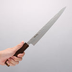 Seisuke Acero Inoxidable 440C Damasco Martilleado Sujihiki 240mm Mango de Roble - Japanny-SP