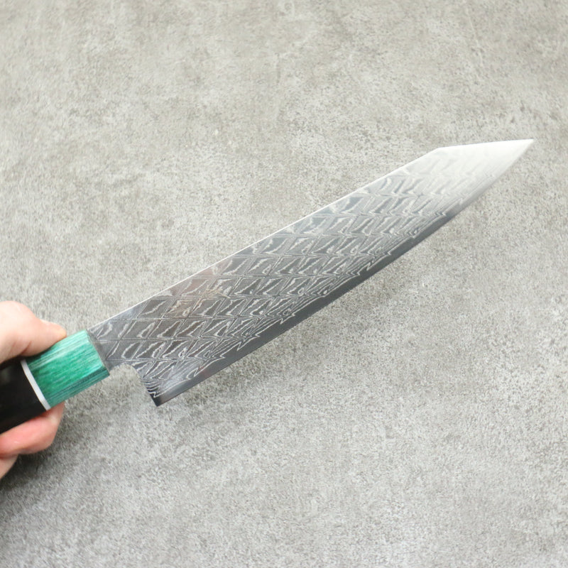 Seisuke AUS10 Espejo Cruzado Kiritsuke Gyuto 210mm Mango de Madera de Pakka Negra (virola: madera de pakka verde) - Japanny-SP