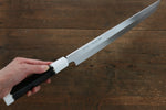 Sakai Takayuki Genbu Honyaki Acero Blanco No.2 Sakimaru Yanagiba  300mm Mango de Ebano con doble anillo de buffalo acuatico Con funda - Japanny-SP