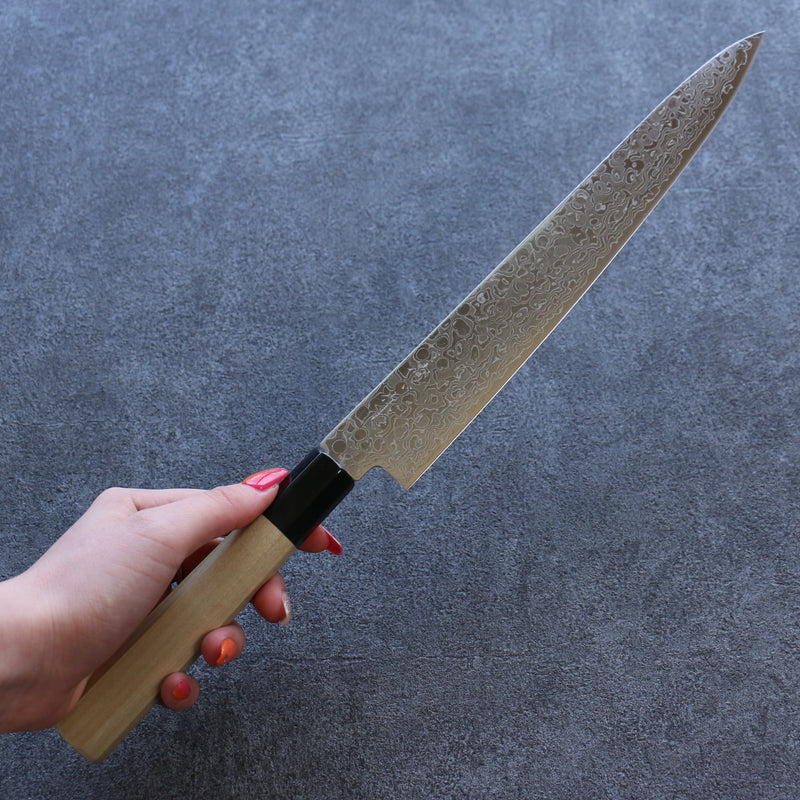 Misuzu AUS10 Damasco Terminado Migaki Sujihiki  240mm Mango de Magnolia - Japanny-SP