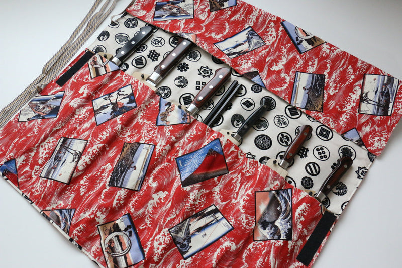 Japanese Style Knife Roll Akaukiyoe-Ura-Konkamon 7 Pockets - Japanny-SP
