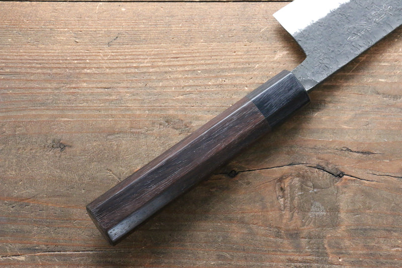 Takayuki Iwai Super Azul Kurouchi Martillado Santoku  165mm Mango de Shitan - Japanny-SP