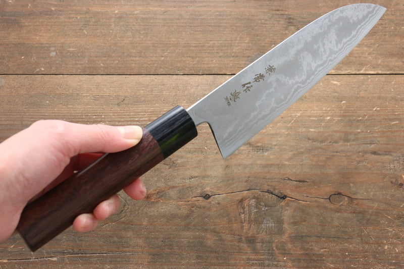 Kanetsune Acero Azul No.2 Damasco Santoku  165mm Mango de Shitan - Japanny-SP