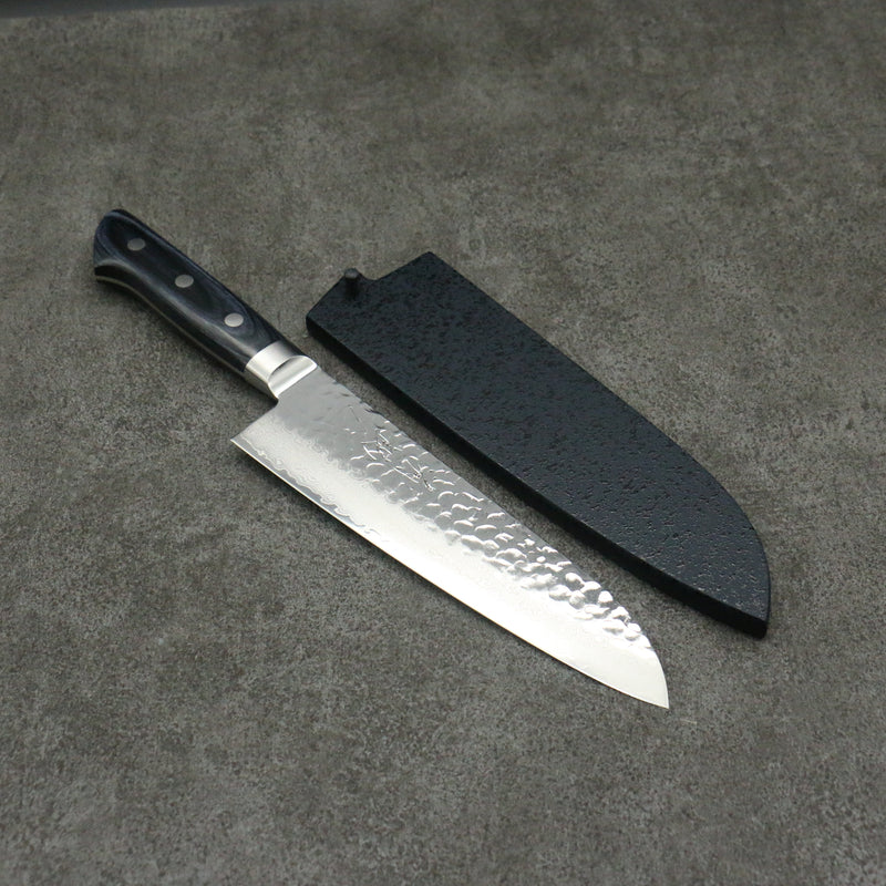 Seisuke Seiun VG10 de 33 Capas Damasco Santoku 180mm Mango de azul marino de pakka negra con Funda - Japanny-SP