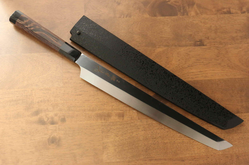 Sakai Takayuki Ginryu Honyaki Acero Sueco Terminado de Espejo Sakimaru Yanagiba  300mm Mango de Wenge(con anillo blanco) Con funda - Japanny-SP