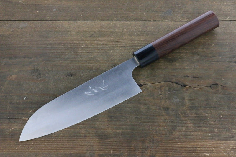 Shungo Ogata Acero Blanco No.2 Damasco Santoku  165mm Mango de Shitan - Japanny-SP
