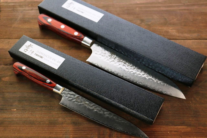 Sakai Takayuki VG10 de 33 Capas Damasco Santoku 180mm y Petty 150mm Set de Cuchillos Japoneses - Japanny-SP